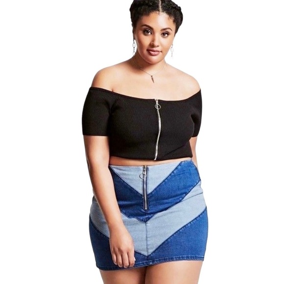 Forever 21 Dresses & Skirts - FOREVER 21 PLUS SIZES DENIM Mini Skirt Stretchy Size 2X Y2K Style